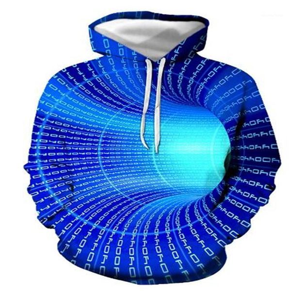 

men's hoodies & sweatshirts long sleeve hoodie 3d tunnel print pattern casual round neck fashion streetwear, Black