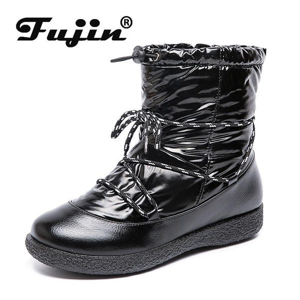 

boots fujin winter plus velvet cotton warm women snow large side zipper tarpaulin size low heel casual shoes, Black