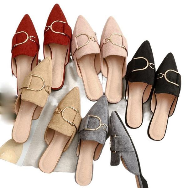 

shoes with sharp, cool, half-slippers, women's flat-bottomed slippers, Black