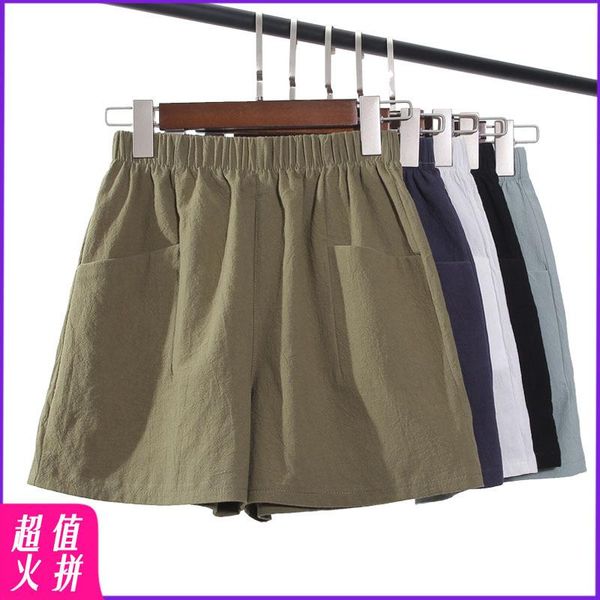 

women's pants summer traf cotton and linen plus size wide-leg shorts harajuku loose thin y2k for women & capris, Black;white