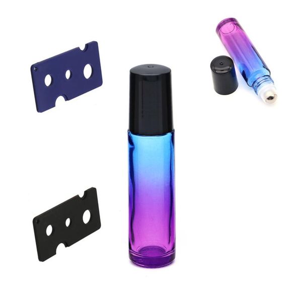 

storage bottles & jars 10pcs 10ml glass roller balls gradient with 2pcs opener pry tool for essential oils perfume bottle (blue and