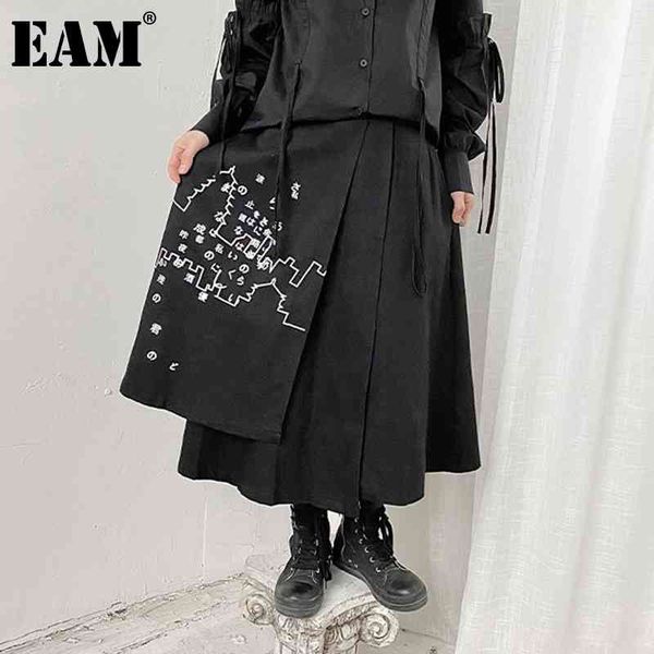 

[eam] high elastic waist black irregular pattern printed half-body skirt women fashion spring autumn 1dd6829 21512