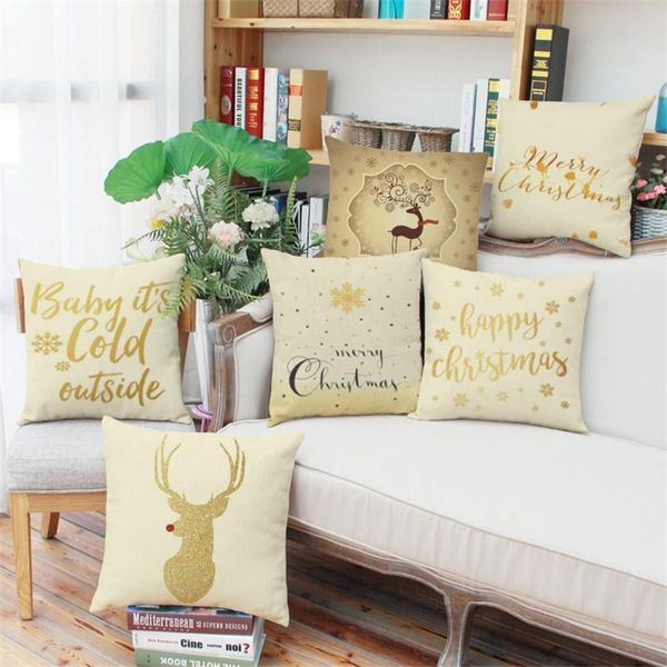 

merry christmas decorations for home decorative throw pillow cover case sofa gold cushion almofadas 45x45cm cushion/decorative
