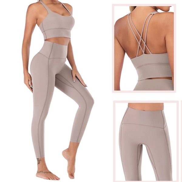 

naked-feel yoga set leggings women fitness suit for clothes high waist gym workout sportswear sports clothing 210802, Gray