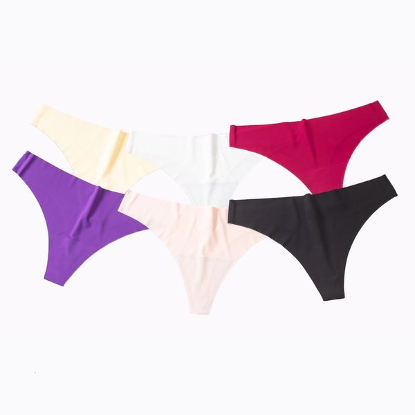 

one piece ice silk seamless solid color women's underwear and breathable medium waist traceless large t-shaped pants, Black;white