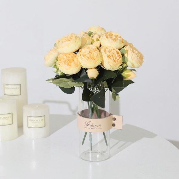 

decorative flowers & wreaths 30cm fake rose pink silk artificial peony bouquet 5 big head and 4 bud for home wedding decoration indoor garde