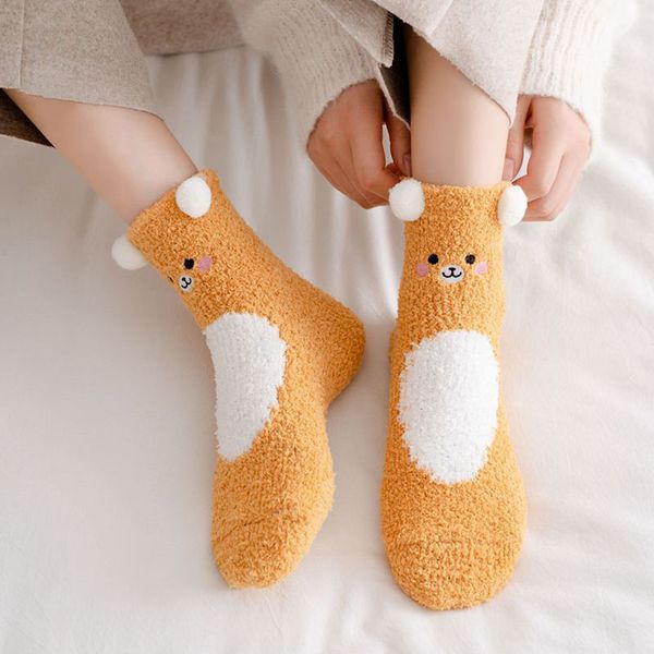 

winter fashion accessories coral fleece women socks plush cartoon cat bear panda long socks for girls cute furry warm thick indoor floor soc, Silver