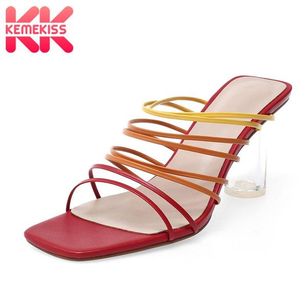 

kemekiss women fashion sandals shoes high-quality genuine leather transparent thick high heels footwear size 33-40, Black