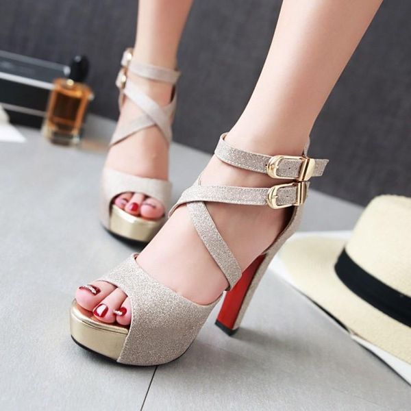 

sandals 2021 summer nightclub waterproof table belt buckle women's shoes thick heel super high fish mouth large, Black