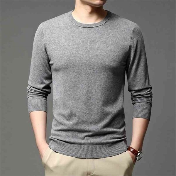

autumn men's round neck knitted pullover business casual solid color sweater bottoming shirt male brand clothes 210909, White;black