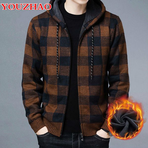 

tee 2021 autumn and winter plus veet thick hooded men's loose sweater new knitted cardigan shirt plaid jacket tide, White;black