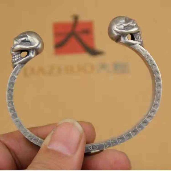 

bangles bracelet gaoshanlong slight double headed skeleton point men's manual heavy locomotive side full engraving, Black