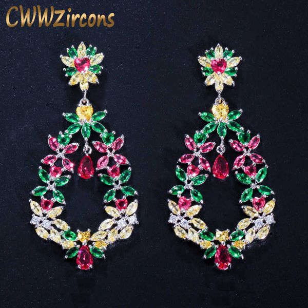 

beautiful 5.5 cm colorful cubic zirconia large vintage earrings long cz crystal bohemian jewelry earring cz354 210714, Silver