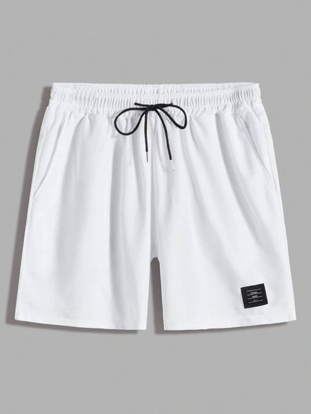 

men patched drawstring track shorts p68t#, Black