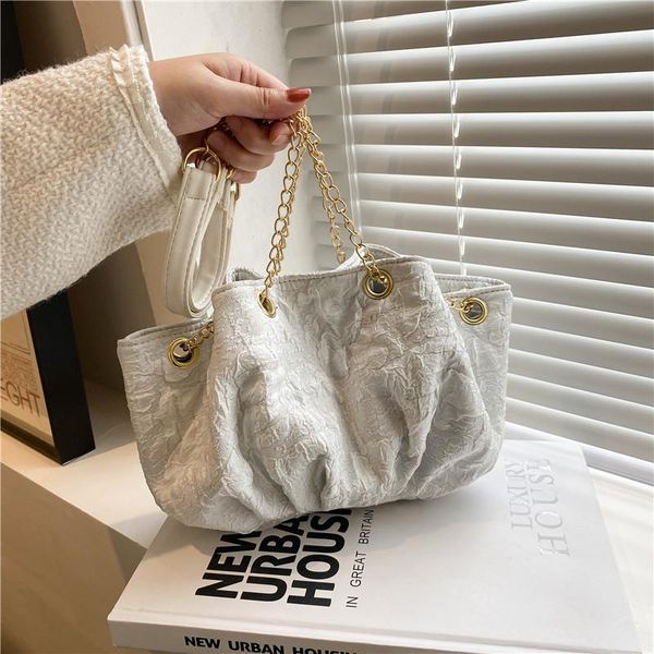 

evening bags large capacity shopper bag wrinkle mesh lace one shoulder fashion canvas bucket autumn winter chain handbag for women