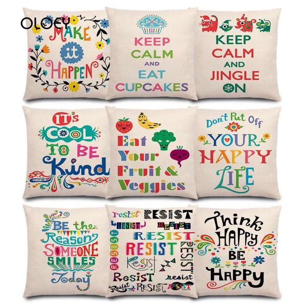 

colorful rainbow decorative letters warm words happiness happy daily life home bedroom el decoration cushion cover 45x45cm . cushion/decorat