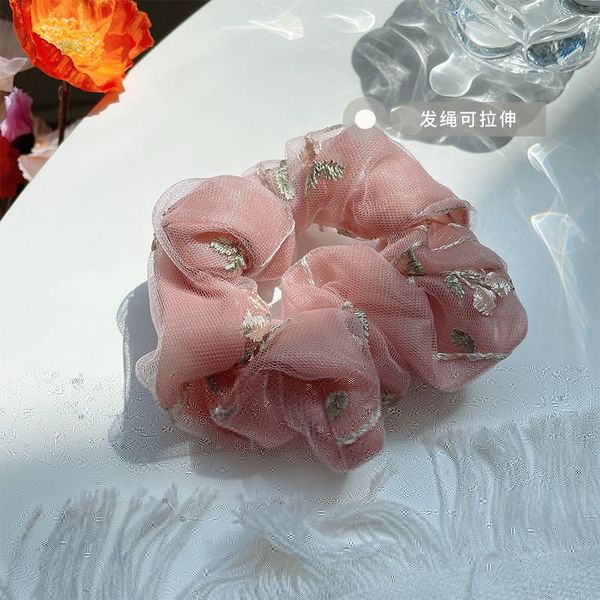 

children cute sweet lace embroidery flowers scrunchies rubber bands girls lovely elastic hair kids accessories, Slivery;white