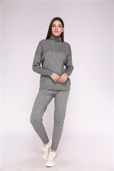 

two piece dress 2021 women's sweater suit half turtleneck twist knit sport, White