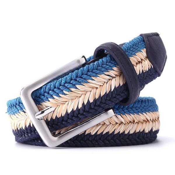 

belts women's casual brand belt wax rope straw blending fishbone pattern weave man canvas versatile motion multicolor, Black;brown