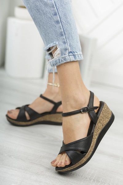 

sandals aurora summery filler buckled woman, Black