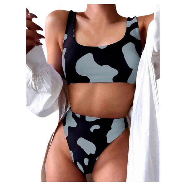 

bikini 2021 bing jing beach high waist cow print swimsuit suit, White;black