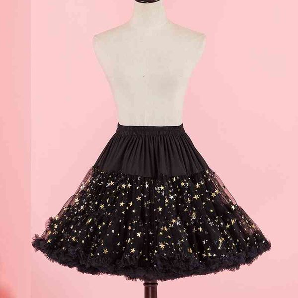 

skirts gothic lolita kawaii sequin tutu women black soft puffy tulle petticoat white mesh cute girls cosplay pleated underskirt 5u