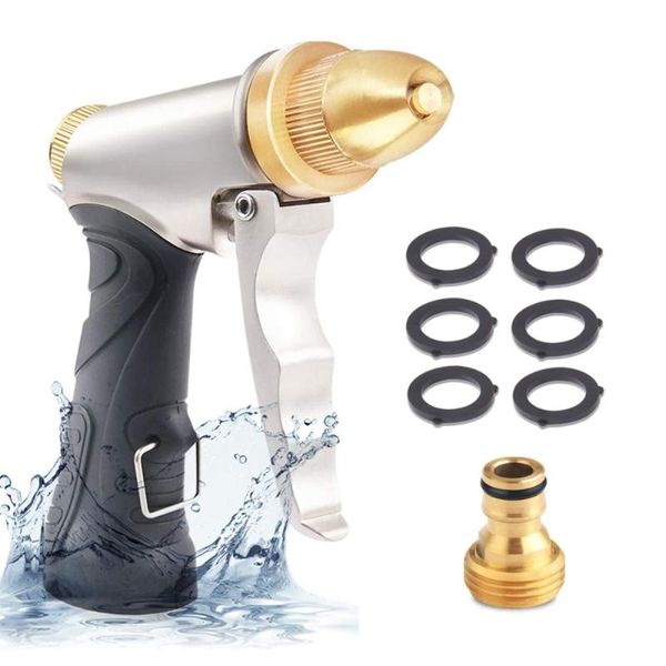 

watering equipments water jet tool garden hose nozzle high pressure gun car silver durable adjustable mode fit for different plants sprayer