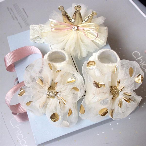

fashion soft 8 styles baby girl socks and headband set flower bowknot crown headwrap + booties 2pcs casual, Pink;yellow