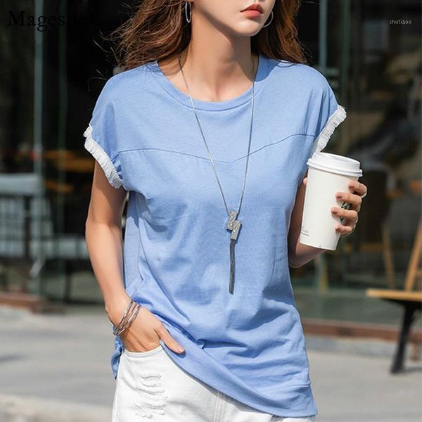 

women's blouses & shirts plus size solid blouse women 2021 short sleeve o neck loose summer woman tassel casual white shirt female 954