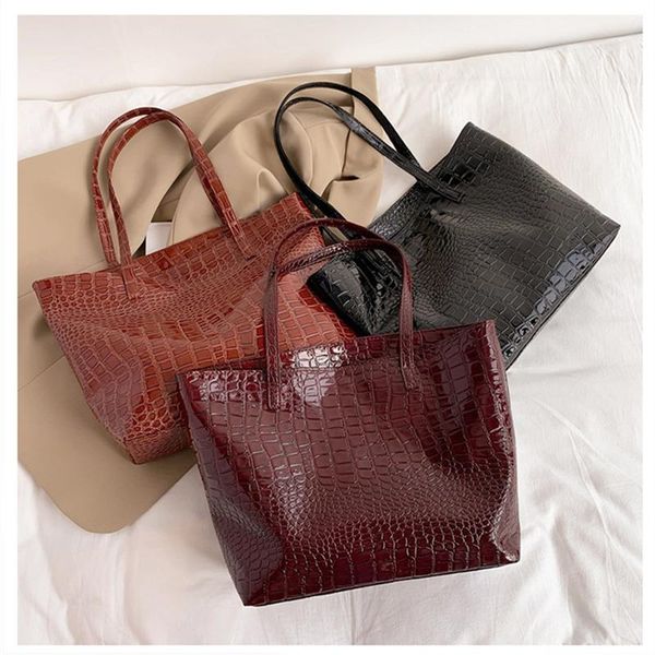 

evening bags ladies fashion solid color crocodile pattern large capacity tote bag leisure shopping travel mobile wallet handbag