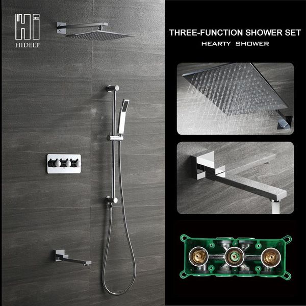 

solid brass bathroom shower set cool water wall embedded insert square rainfall hand head sets