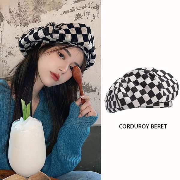 

stingy brim hats thin corduroy berets women's cap for female lattic softwinter hat solid flat kpop felt cute girl blm009, Blue;gray