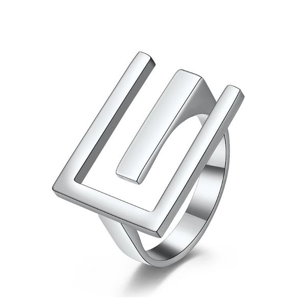

cluster rings simple letter e open stainless steel men's ring fashion charm punk male accessories jewelry, Golden;silver