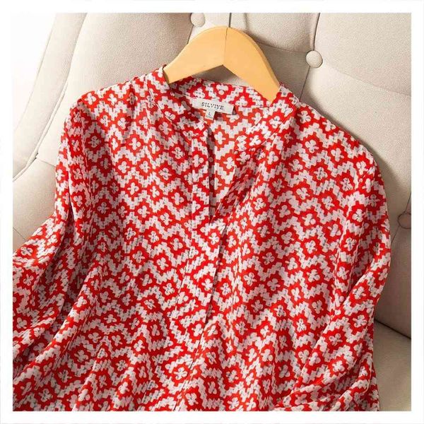 

t shirts red printed women large size loose five-sleeve t shirt mulberry silk blouse autumn 2021, White