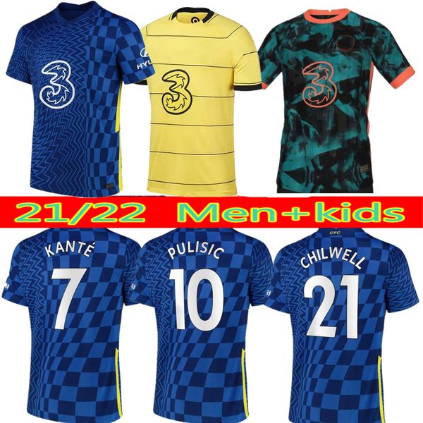 

2021 cfc soccer jerseys lukaku ziyech pulisic mount kante havertz werner abraham chilwell giroud football shirt 21 22 men + kids kit sets un, Black;yellow