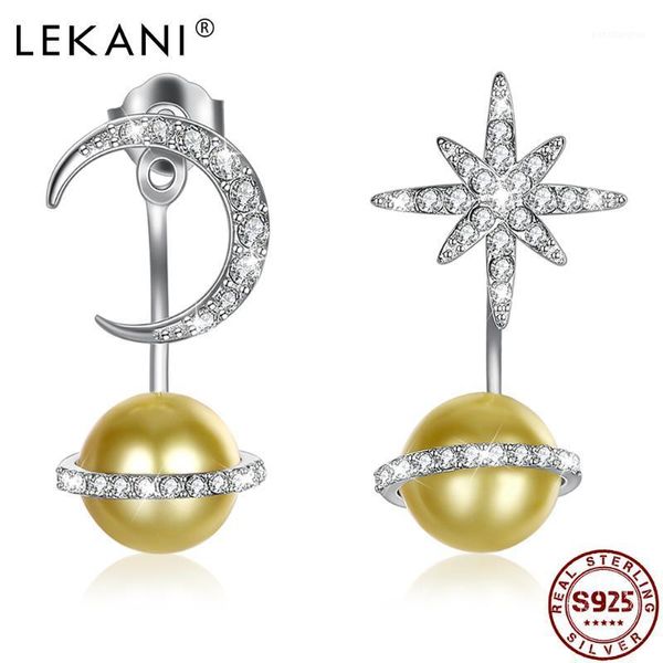 Stud Lekani Sterling Silver 925 Brinco Universo Brilhante Star Moon Brincos para Mulheres Redonda Áustria Crystal Fine Jewelry