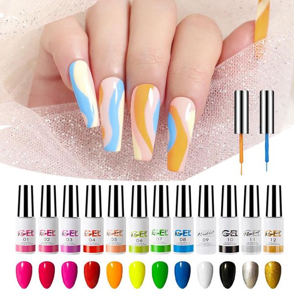 

nail gel 12pc/set polish for fluorescent salad adhesive varnishes soak off uv led line/painting nails, Red;pink