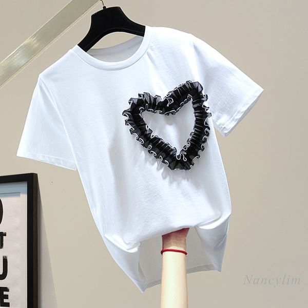 

t shirt love contrast color short-sleeved t-shirt women summer korean style loose all-matching students white black tees