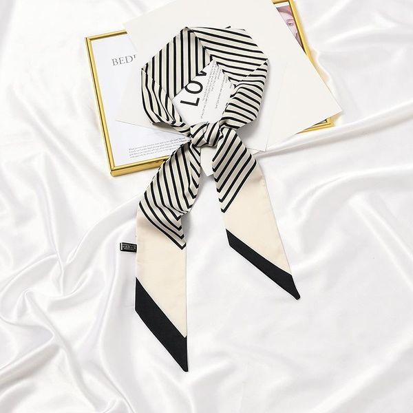 

scarves women luxury silk scarf print handle bag ribbon hair neck long skinny office handkerchief headband tie 7*125cm, Blue;gray