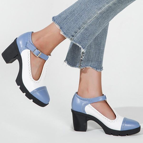 

dress shoes women leather lace up oxford thick bottom high heels loafers round head platform casual lolita mary jane, Black