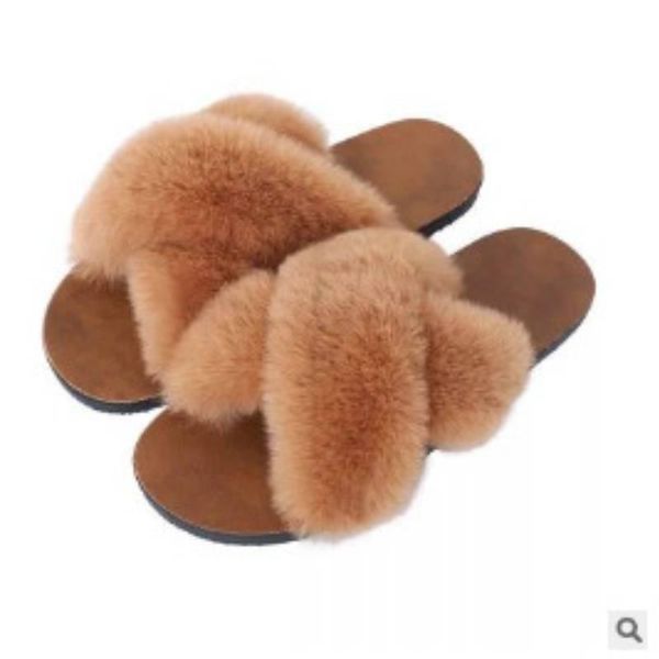 

cute plush furry slippers shoes women fashion casual winter autumn warm cross fur slides thick bottom, Black