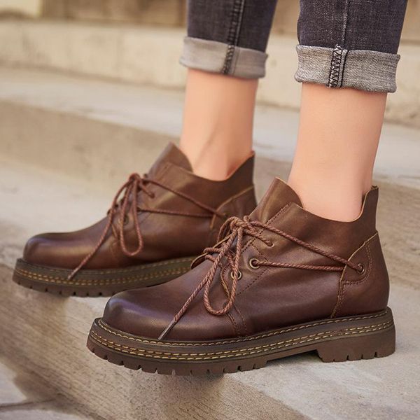 

boots boot women's fall 2021 low fitting casual versatile leather hand-made short layer single, Black