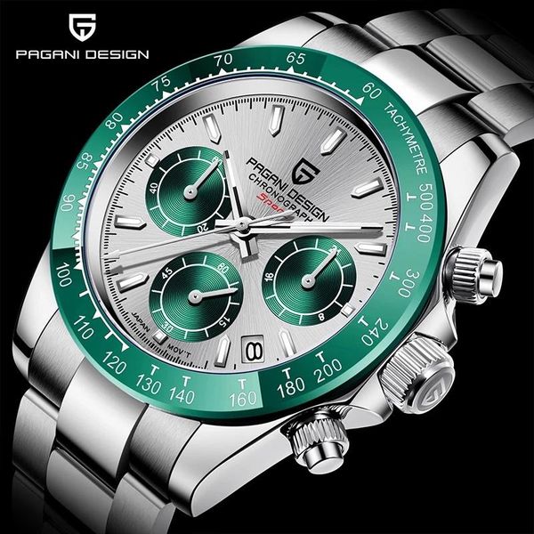

wristwatches pagani designfashion men quartz watch luxury sports stainless steel 100m waterproof chronograph relogio masculino +box, Slivery;brown