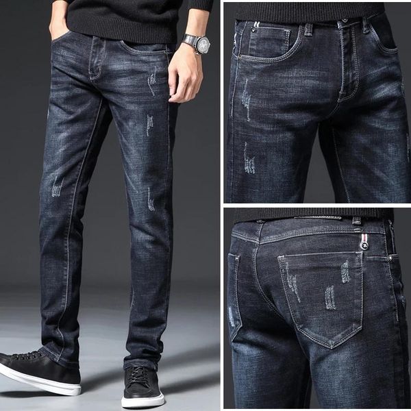 

men's jeans ripped autumn winter skinny denim slim trousers streetwear casual fashion blue stretch