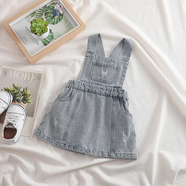 

girl's dresses toddler girl cotton dress casual denim strap summer princess solid baby cute, Red;yellow