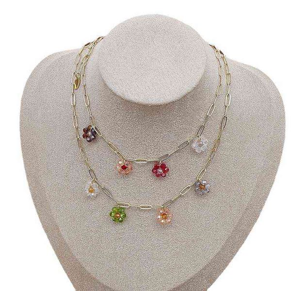 

sen department spring and summer minority cute personality sweet cool color woven small flower metal necklace clavicle chain, Silver