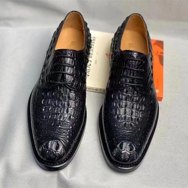 

dress shoes authentic crocodile skin businessmen genuine alligator leather 100% handmade cowhide sole male lace-up oxford, Black