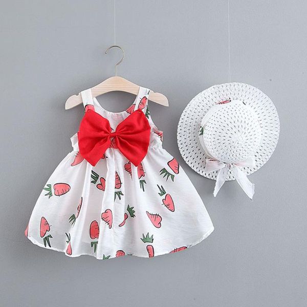 

girl's dresses cute carrots print summer baby girl dress with hat 2pcs clothes set big bow born infant toddler princess party, Red;yellow