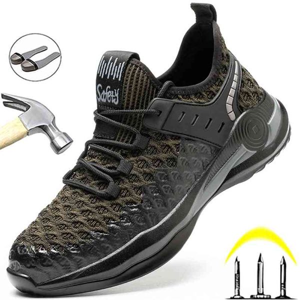 

male work safety boots indestructible shoes steel toe cap sneakers light comfort men shoe 210923, Black