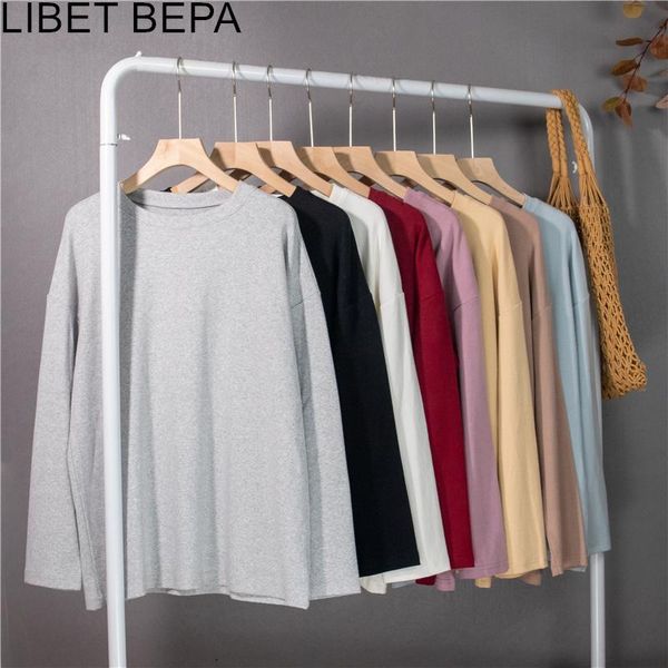 

women's t-shirt 2021 spring autumn bottoming oversize solid multi colors fashionable minimalist lady long sleeve t2789jx, White